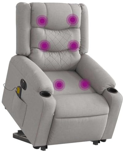 vidaXL Massagesessel mit Aufstehhilfe Elektrisch Wolkengrau Stoff, Relaxsessel, Sessel mit Aufstehhilfe, Massagestuhl, Sessel