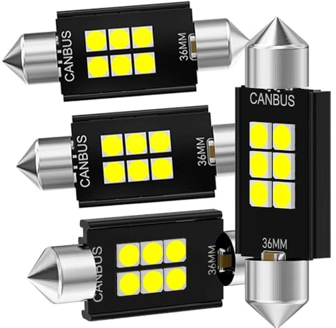 YaaGoo Auto-Innenraumleuchten Soffittenlampen Soffitte 3030 6 SMD 300LM 6000K 12V DC(4er-Pack, Weiß, 36mm)