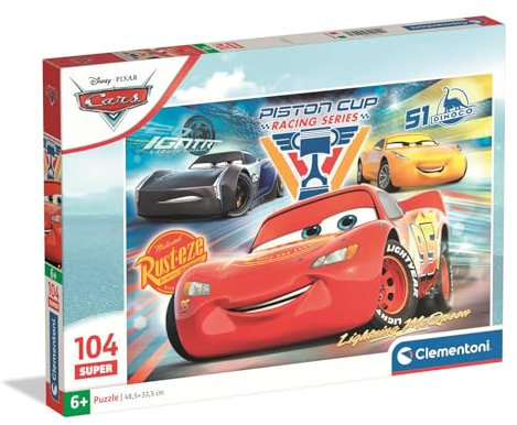 Clementoni Puzzle Cars 104 Stücke für Kindern 6-8 Jahre, Cartoon, Geschenk für Kinder, Puzzle für Kinder, Made in Italy, 25047