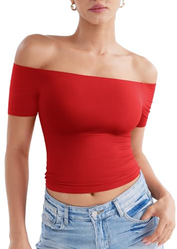 ZAAYO T-Shirt da donna senza maniche, doppio strato, Y2K, crop top estivo, top sportivo, per palestra, top da donna, basic, maglietta sportiva, Colore: rosso, M