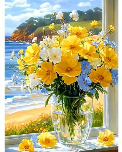 KEYIFA Vase Fleurs Peinture par Numéros pour Adulte, Kits de Peinture au Numéro avec Peinture Acrylique, DIY Paysage Creatif Toile Peinture à l'huile, Décoration de Maison 30x40cm
