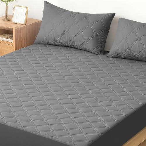Ystyle Matratzenschoner Wasserdicht 180x200 cm, Nässeschutz Mattress Protector Dehnt Sich Bis Zu 30 cm, Weiche Matratzenschutz rutschfest, Anti-Milben Matratzenbezug Waschbar, Grau