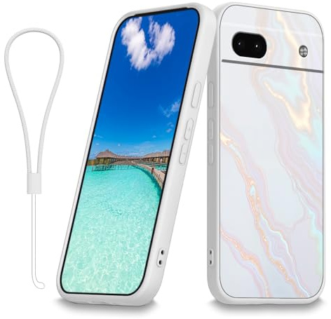 Anlalish Coque pour Google Pixel 7 Silicone, Marbre Motif Aesthetic TPU Housse Protection, Antichoc Etui pour Google Pixel 7 avec Cordon (Blanc)