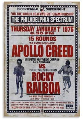 Duboueu Vintage Movie Poster Rocky Balboa Vs Apollon Film Cover Für Zimmer, Ästhetische Leinwand-Wandkunst, Schlafzimmer-Dekor Poster 16x24inch(40x60cm)