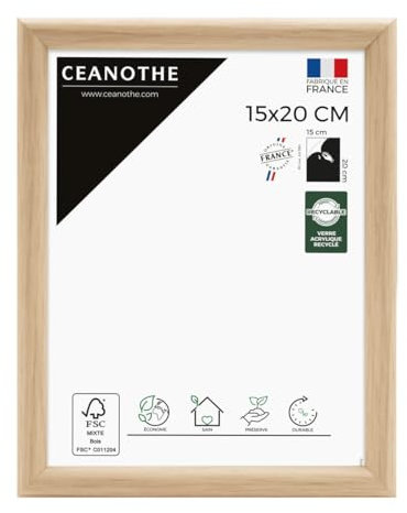 Ceanothe Cadre Photo 15x20 cm Bois Clair Naturel, Pour Exposition et Idéal pour Portrait Bureau et A5, Collection Essentiel Verre acrylique Incassable Fabriqué en France