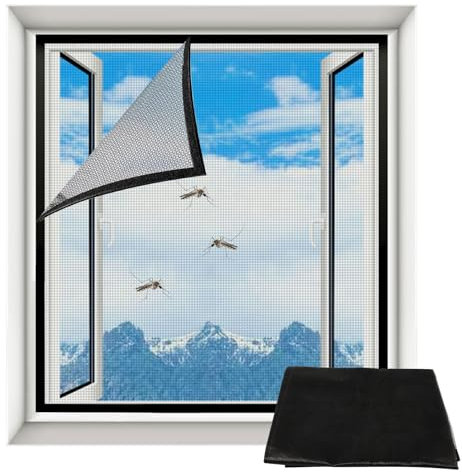 Moustiquaire pour fenêtre, 120 x 130 cm, fermeture Velcro innovante, anti-chats et anti-moustiques, durable, transparente et lavable, découpe flexible, convient pour fenêtres et balcons, noir