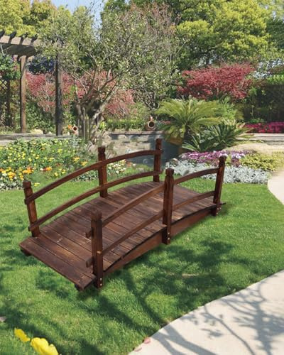 ZIMGOD Teichbrücke Holzbrücke Bridge für Den Außenbereich 1,4m 1,5m 1,8m, Gehweg Weg Begehbar Garten Brücke, Japanischen Gartenbrücke Dekoration, Hof Terrasse Bogen Fußgängerbrücke(140cm (4.6ft))