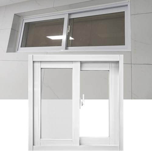 Kellerfenster 60x40 mit Insektenschutz Belüftungsfenster Horizontale Schiebefenster aus Aluminium Ersatzfenster aus Gehärtetem Glass für Schuppen Küchen(White,WxH 40x20in/100x50cm)