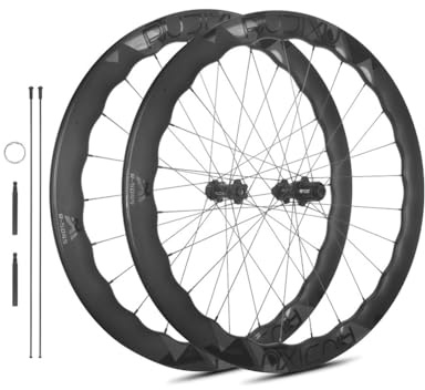 LSRRYD Ruote in Carbonio Ultraleggera 700C Freni A Disco Cerchi da Bici da Corsa da 5045mm, Perno Passante, Ruote Tubeless Ready, Cuscinetti Sigillati, Cricchetto da 54T(HG)
