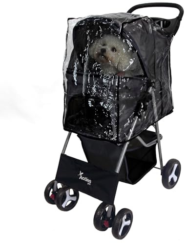 Actiaspet Foldable Pet Stroller Dog Cat Pushchair 15kg Multiple Colours (Black, Stroller + Cover)