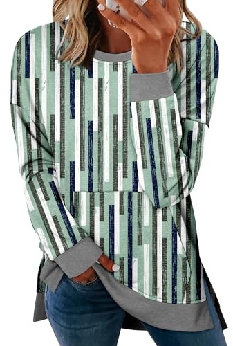 CHICZONE Women's Long Sleeve Sweatshirts Crewneck Casual Pullover Side Split Fall Sweaters Oversized Top Jumpers