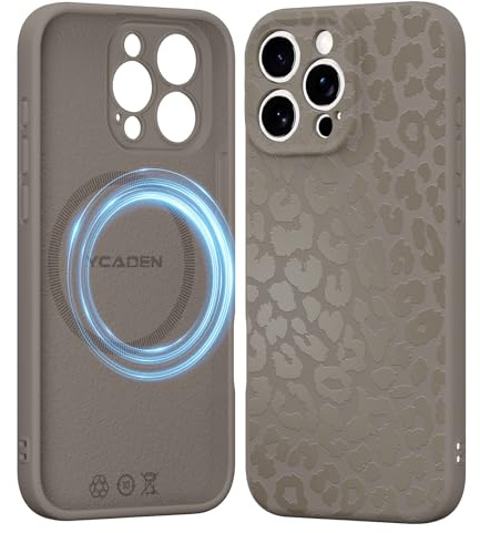 Saqmkil Coque Magnétique pour iPhone 12 Pro Max 6,7, Compatible avec MagSafe, Aesthetic Léopard Motif Etui Dessin Fille Case, Souple Silicone Liquide Mince TPU Bumper Antichoc Housse Cover, Kaki