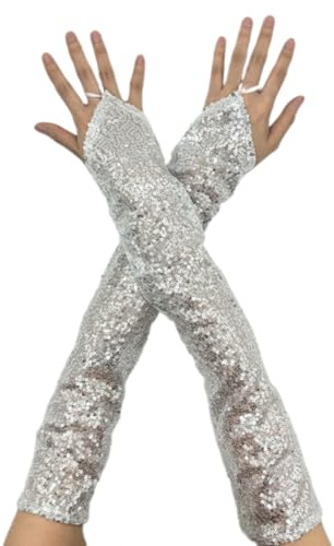 1 Paar reflektierende Pailletten-Handschuhe, Glitzer, lange Handschuhe, bequem, atmungsaktiv, Handschuh für Kostümpartys