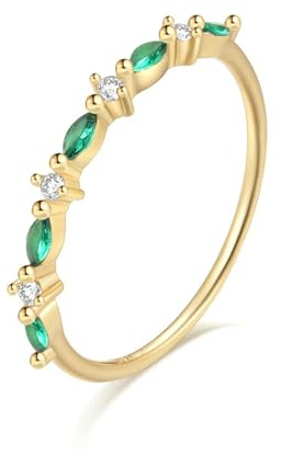 RDSGYZ Gold Ringe Frauen 585 14K Echtgold, Eheringe Einzeln Damen Schmal mit Smaragd und Diamant Trauringe Verlobungsringe für Frauen Gr.58 (18.5)