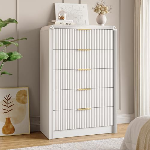 Decofy Fluted 5 Drawers Dresser, 48 Tall Chest of Drawers for Bedroom