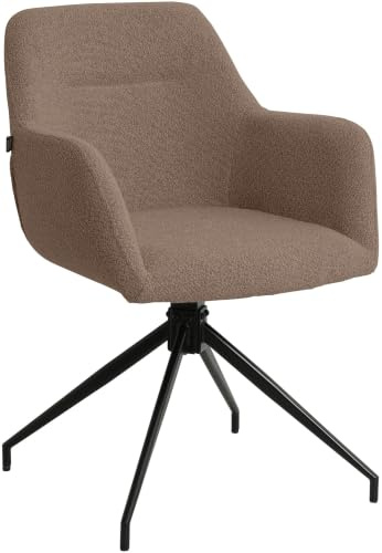 CLP Esszimmerstuhl drehbar Merlinda mit Teddystoff, Sessel gepolstert 360° schwenkbar, Polsterstuhl mit Armlehnen und Rückenlehne | Farbe braun
