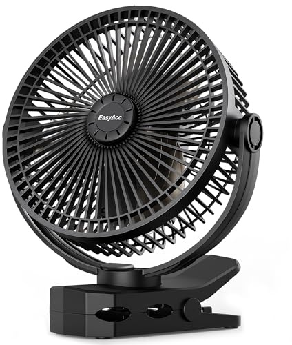 EasyAcc 10000mAh Portable Clip on Fan - Rechargeable Desk Fan Max 36 Hrs,Powerbank,Strong Airflow, LED Display,5 Speeds, Washable,Anti-mosquito,Sturdy Clamp for Golf Cart Bed Travel Camping Truck