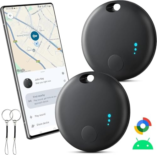 Smart Air Traceur, Traceur Localisateur D’Objets Bluetooth, Fonctionne avec l’app Google Localiser, Batterie Longue Durée,Air Tracker Android pour Les clés/Portefeuilles/valises (Noir, 2 Pack)