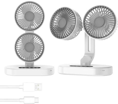 MENQANG Weißer Doppelkopf-Tischventilator – 6 Geschwindigkeiten, 360° Rotation, Timer, Wandmontage & Tischaufstellung, leistungsstarker Motor für Zuhause & Camping (2-in-1, Oszillierend)