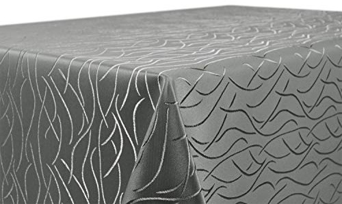 BEAUTEX Damast Tischdecke Jacquard rund 160 Dunkelgrau bügelfrei Streifen | edel, pflegeleicht, formstabil, strapazierfähig, eleganter Glanz, hochwertige Webstruktur für Alltag, Feste und Gastronomie