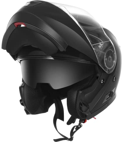 YEMA Motorradhelm Klapphelm Integralhelm Fullface Helm YM-926 Rollerhelm Sturzhelm mit Doppelvisier Sonnenblende ECE für Damen Herren Erwachsene-Schwarz Matt-S