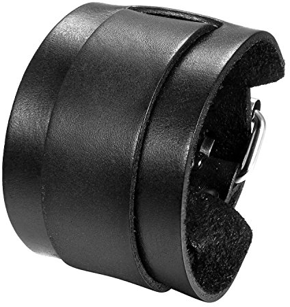 Flongo Herren Lederarmband, Groß Breite Leder Echtleder Armband Armreif Lederarmband Manschette Gürtel Schwarz Silber Punk Rock Biker Motorradfahrer Einstellbar Verstellbar Herren Accessoires