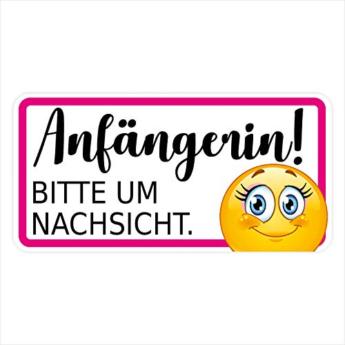 Fahrzeug-Aufkleber Anfängerin! Bitte um Nachsicht I 20 x 10 cm I Vorsicht Achtung Fahranfänger-in I Autoaufkleber wetterfest I mit Smile I kfz283 I