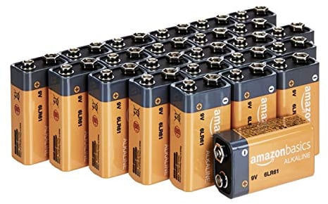 Amazon Basics, 24 batterie alcaline, 9 V/6LR61, durata di 5 anni, per rilevatori di fumo/CO, elettronica e audio