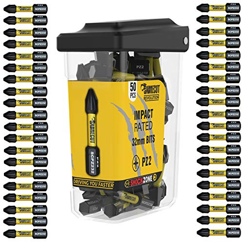 50 x SabreCut SCRPZ23250B Juego de puntas de destornillador de impacto magnético PZ2 de 32mm Pozi Pozidriv de un solo extremo resistente compatible con Dewalt Milwaukee Bosch Makita y otros