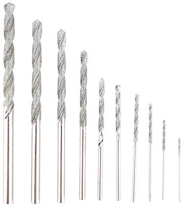 10pcs Diamond Tipped Drill Bit Set, Diamond Twist Drill Bits, 0.8mm,1.0mm,1.2 mm,1.5mm,1.8mm, 2.0 mm, 2.5mm, 3.0mm, 3.5mm, 4.0mm, for Glass, Wood, Plastic, Jade, Tile, Stone Metalworking