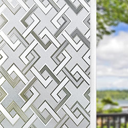 Finnez Vinilo para Ventanas de Privacidad Calcomanías Decorativas para Ventanas Opaco Vinilos No Adhesivas Translúcidas Electricida Estática Patrón Cuadrado 90 x 400 cm