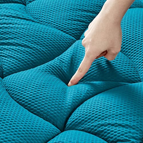 SLEEP ZONE Kühlende Queen-Matratzenauflage, Premium Zonen gesteppte Spannbettmatratze, elastischer Matratzenschutzbezug, Maschinenwäsche, langlebig, tiefe Tasche 20,3–53,3 cm, Blaugrün, Queensize-Bett
