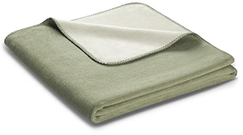 biederlack® samtig-weiche Kuscheldecke aus Baumwolle und Polyacryl I Made in Germany I Öko-Tex I nachhaltig produziert I Wohndecke Double Optic in Salbei-Natur I Sofa-Decke in 150x200 cm