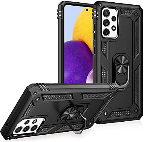 NALIA Panzerhülle für Samsung Galaxy A72 - Hülle, Schwarz | 2-lagiger Aufprallschutz, TPU-Kern mit PC-Außenschale, Integrierte Metallplatte, Griffig bei Nässe, RINGDEFEND