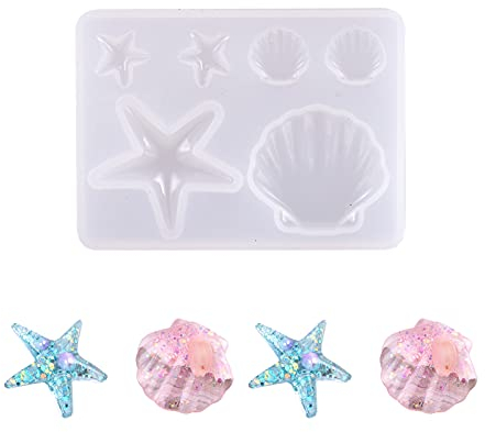 Beadthoven - 5 moldes de silicona para joyería de concha de estrella de mar, organismo marino, conchas marinas, resina epoxi, arcilla, abalorios, pendientes, joyería, llaveros