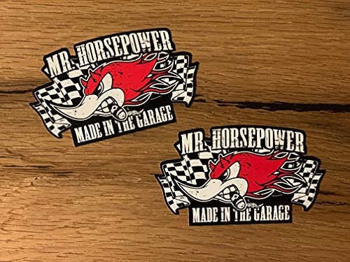 #878 / 2X Horsepower Garage Aufkleber 9 x 5 cm Sticker Oldschool Hot Rod Vintage Kult Rar Retro USA V8 Oldtimer Airride Low How Deep Turbo OEM JDM