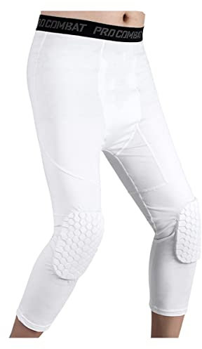 Topeter- Leggings de baloncesto con rodilleras 3/4 Pantalones de compresión para Lacrosse Football para hombre Blanco Grande
