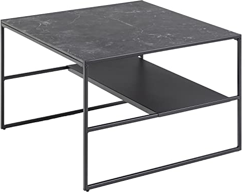 Amazon-Marke: Movian Couchtisch mit einer Ablage, marmorierte Tischplatte, schwarzes Metallgestell, 70.1 x 44.96 x 70.1 cm, Quadratisch, Schwarz
