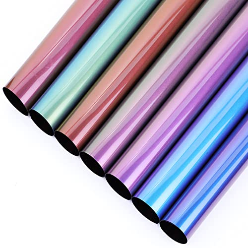Weysoo Plotterfolie Textil, Heat Transfer Vinyl Glitzer Flexfolie Plotter Textil, Verschiedene Farbverlaufsfarben Textilfolie Plotter Bügelfolie für DIY T-Shirt und Anderen Stoffen(7 Stück)