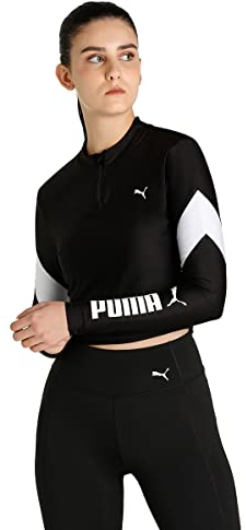 PUMA Damen Fit Eversculpt 1/4 Zip Crop Top, Schwarz, S