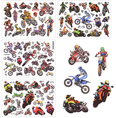 AOMIG Tatouage Temporaire, 4 Feuilles Etanche Tatouage Ephémère Kit Tatoo, véhicule tout-terrain, moto, Cadea Décoration De Fête Garçon Fille