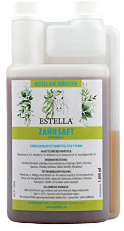 ESTELLA EOTRH Jus Dentaire avec Champignons vitaux + concentré d'herbes | pour Chevaux ayant des problèmes dentaires | Favorise la Flore des muqueuses dentaires et de la Bouche | sans Sucre + Alcool