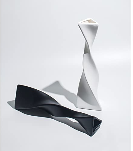 Cutfouwe Schwarze/Weiße Vase-Große Bodenvase-2er Set Moderne Keramik Vase für Pampasgrasfür Wohnzimmer, Küche, Tisch, Hochzeit oder als Geschenk, Höhe 40 cm,Vasen Set