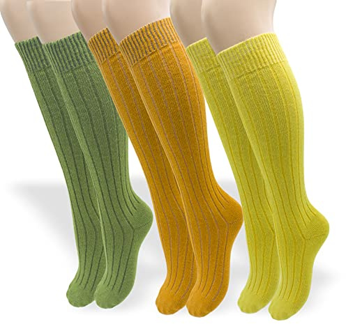 PASINI FASHION 3 Paar Damensocken lang aus Angora - Kollektion ALL-DAY ANGORA - flauschig, warm und bequem, Senf-Säure-Gras, S