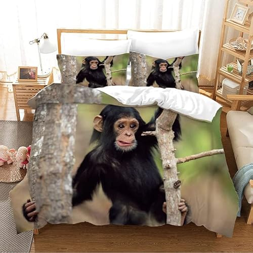 Boceoey Bettwäsche 135x200 Schwarzer AFFE Bettwäsche Sets Mikrofaser, Weicher Bettbezüge mit Reißverschluss und 2 Kissenbezug 80x80 cm, für Kinder Jungs Mädchen