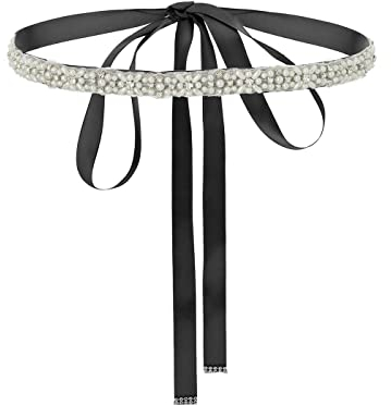 IYOU Braut Hochzeit Gürtel Schwarz Perle Kleid Gürtel Kristall Braut Brautjungfer Schärpe Gürtel mit Band für Frauen Abschlussball Party
