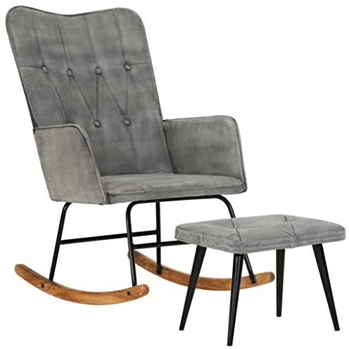 vidaXL Schaukelstuhl mit Hocker Schwingsessel Schwingstuhl Relaxsessel Schaukelsessel Sessel Relaxstuhl Polstersessel Grau Vintage Canvas