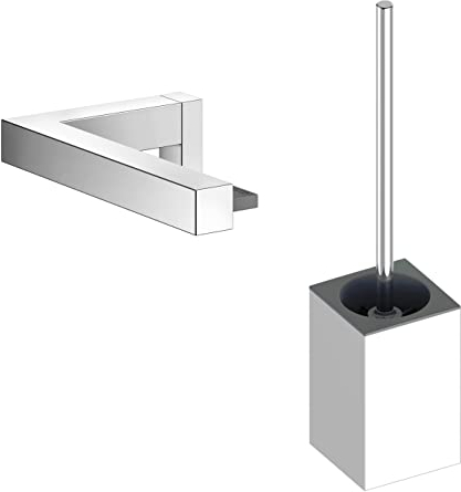 KEUCO WC-Set Badezimmer, Toilettenpapier-Halter und WC-Bürsten-Garnitur, Metall, Hochglanz-verchromt, für Bad und Gäste-WC, Edition 90 Square