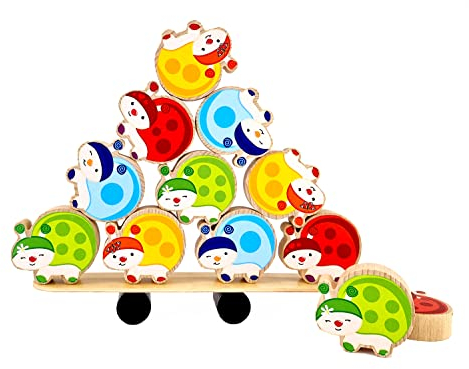 Hess Holzspielzeug 14977 - Balancespiel aus Holz mit 11 bunten Käfern, handgefertigt, für Kinder ab 3 Jahren, zum Balancieren und Stapeln