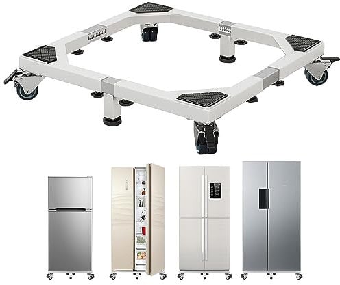 ANBase Starker Stahl-Kühlschrankständer mit Rollen, beweglicher Sockel, universell, verstellbar, multifunktionale Möbelunterlage für Kühlschrank, Waschmaschine und Trockner (weiß/groß)